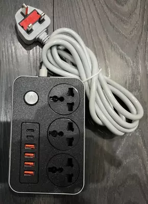 £13.98 • Buy Extension Lead With 6 USB Cable Electric Plug Socket UK Mains Power 3 Gang Way