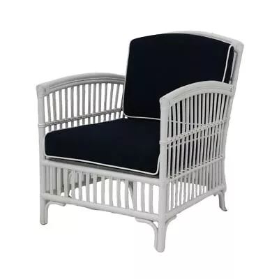 Shipton Hamptons Navy/white Rattan Armchair With Cushion  Americana Armchair • $649