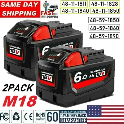 2Pack 18V For Milwaukee 48-11-1828 6.0 AH Battery For M18 XC Lithium 18Volt LED • $41.99