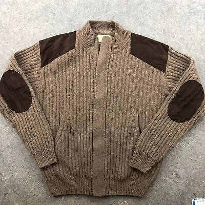 Cabelas Jacket Mens Large Brown Wool Ribbed Knit Pockets Hunting Outdoors • $39.49