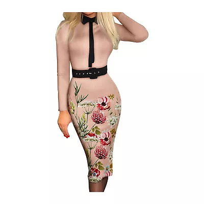 Cocktail Dress Bodycon Neck Floral Print Bodycon Party Dress Vintage • $32.94