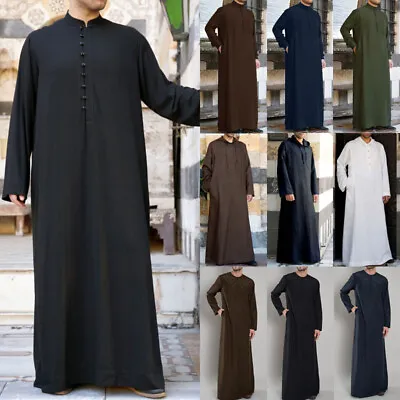 Men Hooded Long Sleeve Top Longshirt Jubba Baggy Abaya Kaftan T Shirt Tunic Gown • £16.29
