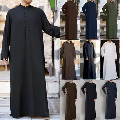 Men Hooded Long Sleeve Top Longshirt Jubba Baggy Abaya Kaftan T Shirt Tunic Gown • £16.29