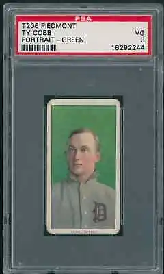 1909 T206 TY COBB Green Portrait Piedmont PSA VG 3 Great Centering • $11500