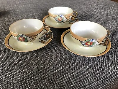 £15 • Buy Set Of 3 Japanese  Fine China  Hand Painted Tea Cups And Saucers 