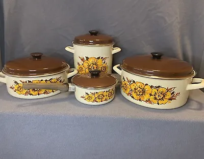 Vintage 1978 Floral Enamel Cookware Set • $80