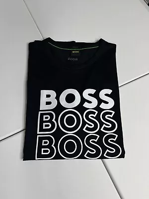 New HUGO BOSS Men's Cotton Crew Neck Logo Print T-Shirt Black Size Extra Large • $34.99