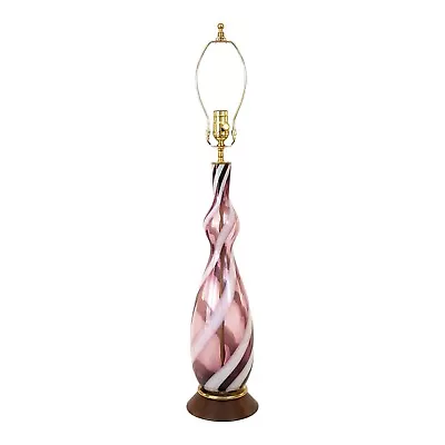 Mid-Century Modern Purple Violet Italian Empoli Murano Candy Stripe Glass Lamp • $365