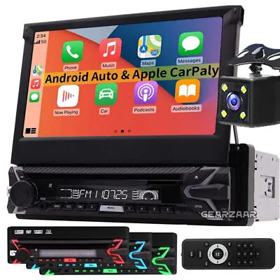 Single 1 Din 7  Flip Out Car Radio Stereo Apple Carplay Car Bluetooth FM Player • £79.95