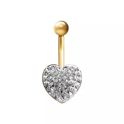 9ct Gold Jewelco London Crystal Love Heart Banana Belly Bar 10mm • £74.99