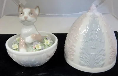 Lladro 6616  KITTY SURPRISE  Cat Seated In Flowers Hidden In Egg  - MIB HTF • $179