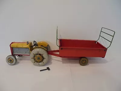 Vintage Mettoy Clockwork Tin Plate Tractor And Trailer With Key • £9.99