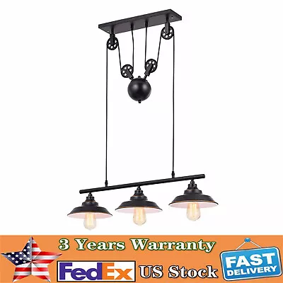 3-Light Pulley Pendant Lighting Adjustable Vintage Ceiling Light FixturesE26 • $55.46