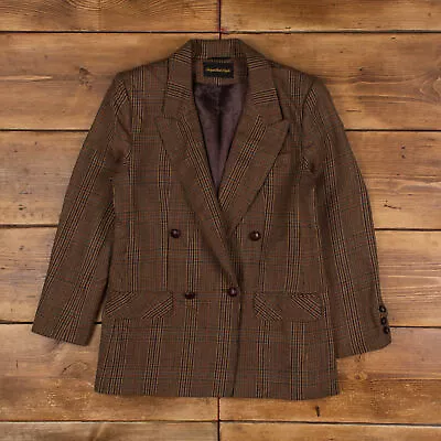 Vintage Giorgio Sant’Angelo Blazer Jacket M 80s Wool Shoulder Pad Check Brown • £62.99