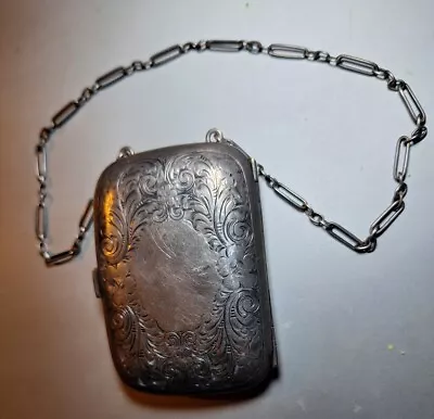 Victorian Antique Sterling Silver Pocketbook Wrist Purse Compact Hand Mirror Bag • $99