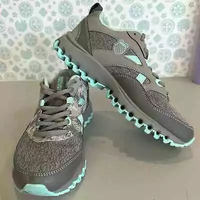 K Swiss Tubes Womens Size 8 Trail Running Shoes Sneakers Gray Teal Mesh Upper • $31.99