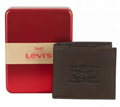 Mens Levis Fashion Leather Bi-Fold Wallet With Coin Pocket 222539 - Brown • £39.99