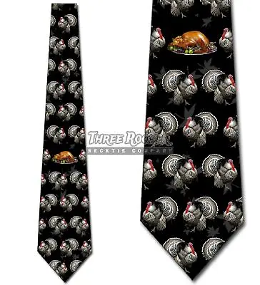 Turkeys And Thanksgiving Dinner Funny - Black - Mens Tie New • $18.75