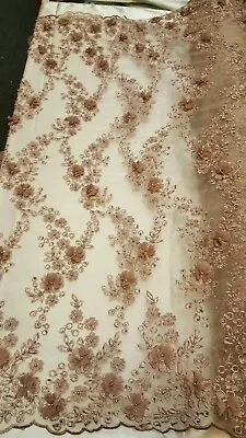 Moka Hand Beaded Lace 3d Chiffon Flowers Fabric By The Yard Prom Bridal Dress  • $45