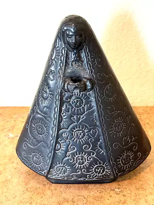 VTG Oaxacan Madonna Virgin Of Solitude Statue Black Clay Pottery Lama Folk Art • $64.95