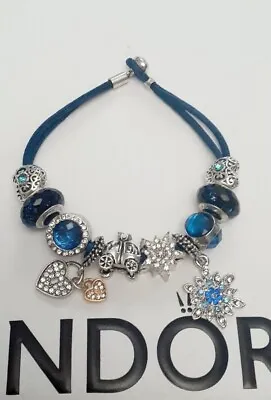 $69.95 • Buy Genuine Pandora Blue Best Friends Cord Bracelet With Blue Themed Generic Charms 
