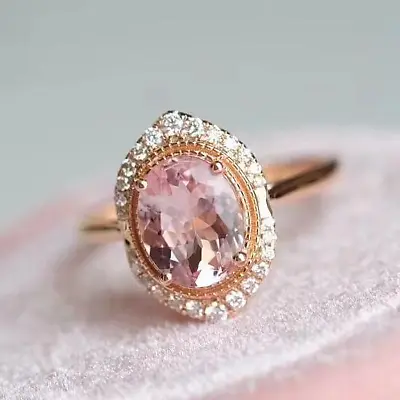 Natural Pink Morganite Diamond Accented Engagement Ring Solid 14K Rose Gold  • $600