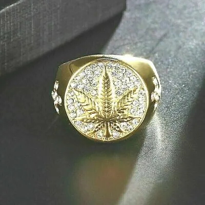 $230.30 • Buy 1.00Ct Round Cut Moissanite Weed Leaf Band Ring For Men's 14K Yellow Gold Finish