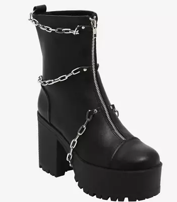 Hot Topic Black Multi Chain Platform Boots Size 9 New • $80