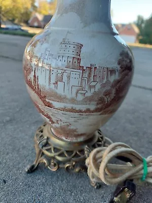 Royal Crownford Staffordshire Brown/Red? Transferware Lamp W/ Paw Feet. England • $395