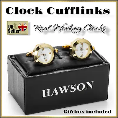 Gold Watch Cufflinks  Clock Mens Cufflinks | Suit Cufflinks | Wedding Gift Groom • £27.50