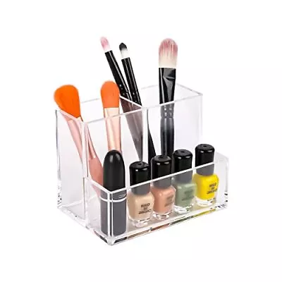  Vanity Makeup Brush Organizer With 3 Slots Premium Clear Acrylic Transparent • $10.11