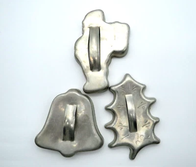 $12.95 • Buy Aluminum Christmas Cookie Cutters Handles Santa Leaf Bell Lot Of 3 VTG