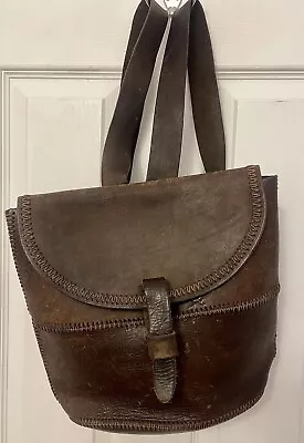 Vintage Brown Genuine Leather Small Backpack Purse Unisex • $20.99