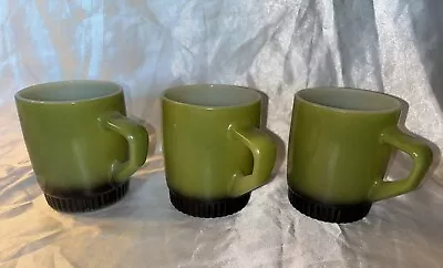 Set Of 3 Vintage Fire King Coffee Mugs - Avocado Green Stacking Cup 8 Oz • $14.50