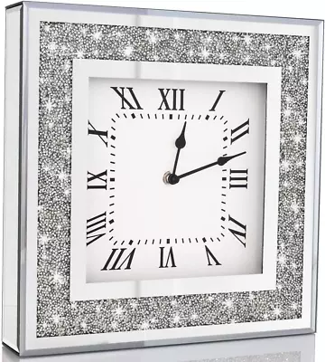 Crystal Crush Diamond Mirrored Square Wall Clock With Sparkle Twinkle Bling Diam • $54.99