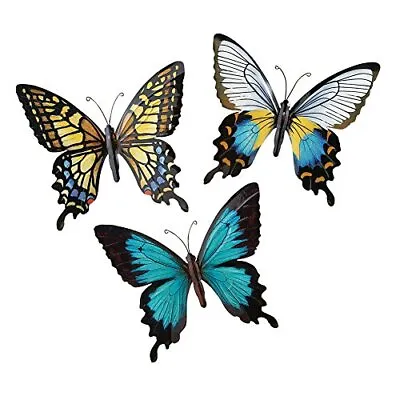 Metal Butterfly Wall Art Decoration Set Of 3 Fauna Insect Garden Theme Décor • $38.99