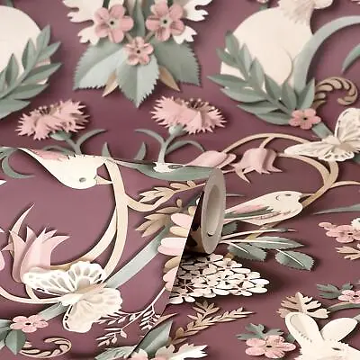 Fine Decor Dimensions Woodland Animals Flowers Wallpaper 3D Effect Damask Colors • £2.99