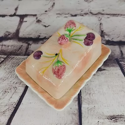 Vintage Avon Ware 2 PC Cheese Or Butter Dish England Hand Painted Pink W/Fruilt • $13.45