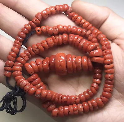 Antique Italian Red Coral Beads Sardinian Oxblood Rondelle Beads 228.5 CTS #1 • $525