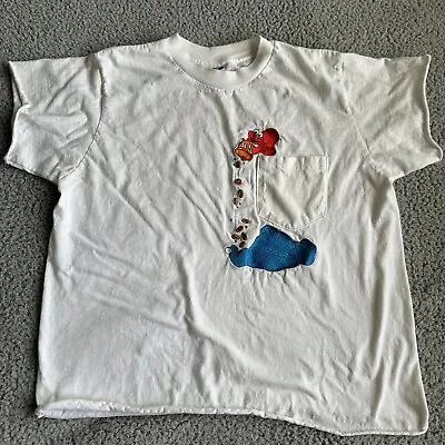 VTG Sesame Street Shirt Medium White Embroidered Cookie Monster Elmo USA 90s Y2K • $16.87