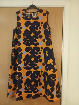 Marimekko Sleeveless Orange And Navy Print Dress • £50