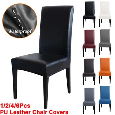 Waterproof PU Leather Dining Chair Covers Stretch Seat Protector Wedding Banquet • $79.39