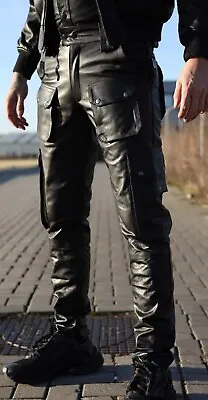 Men's Real Cowhide Leather Cargo Pants Bikers Pants With Multiple Cargo Pockets • $120