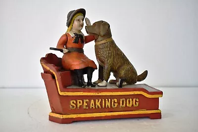 Vintage Speaking Dog Mechanical Bank Cast Iron Coin Box Saving Collectibles Rare • $196.12