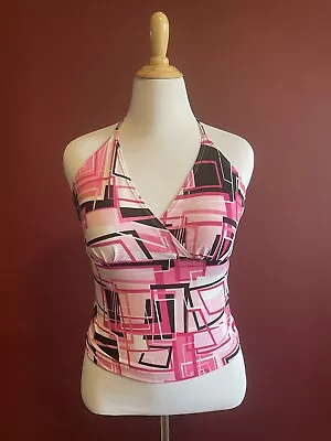 Vintage Y2k Kiwi Halter Top Women's Large Geometric Pink • $18