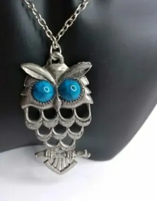 Owl Turquoise Color Pendant 24 Silvertone Necklace Claires  Vntg Cpics +other • $11