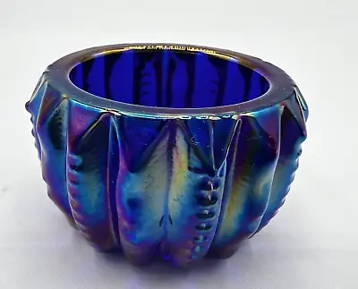 Carnival Art Glass Salt Dip-Iridescent Cobalt Blue Zippered Pattern    1 3/4  • $20.99