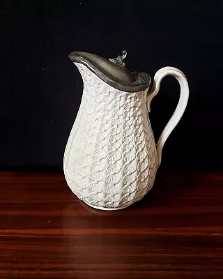 £34 • Buy Antique Victorian Moulded Relief Jug Pewter Lid White 