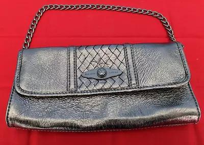 Elliott Lucca Leather Clutch Purse In Metallic Pewter With Chain Shoulder Strap • $23.50