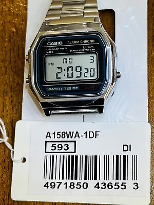 CASIO WR Alarm 593 CA158WA-1DF Quartz Digital 35mm Silver Men’s Chrono Watch NEW • $14.99